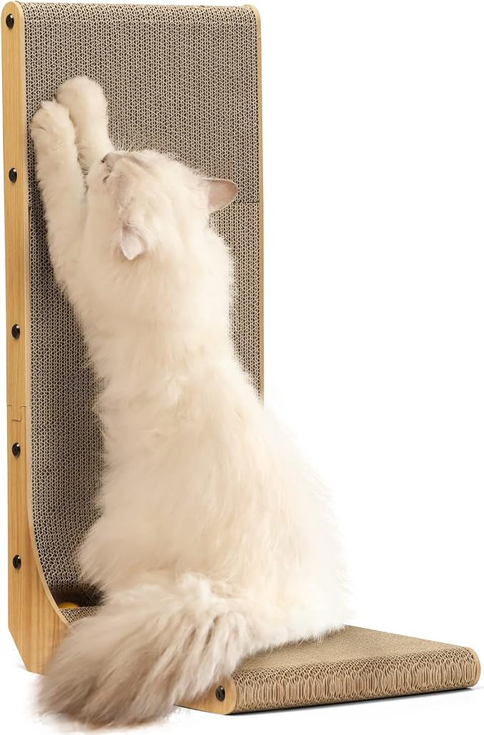 FUKUMARU L-Shaped Cat Scratcher with Ball Toy