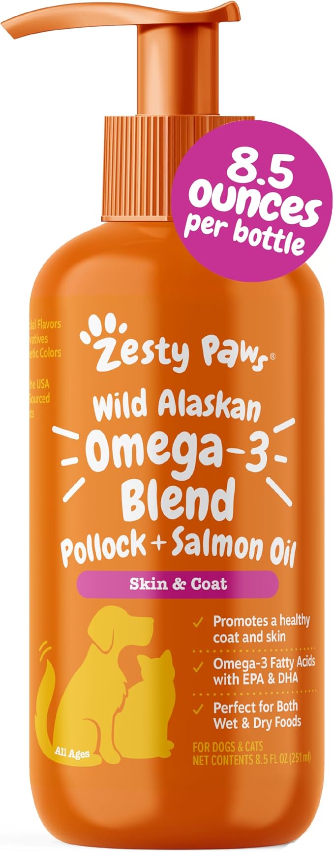 Zesty Paws Salmon Oil for Dogs & Cats - Omega 3 for Dogs 8.5oz
